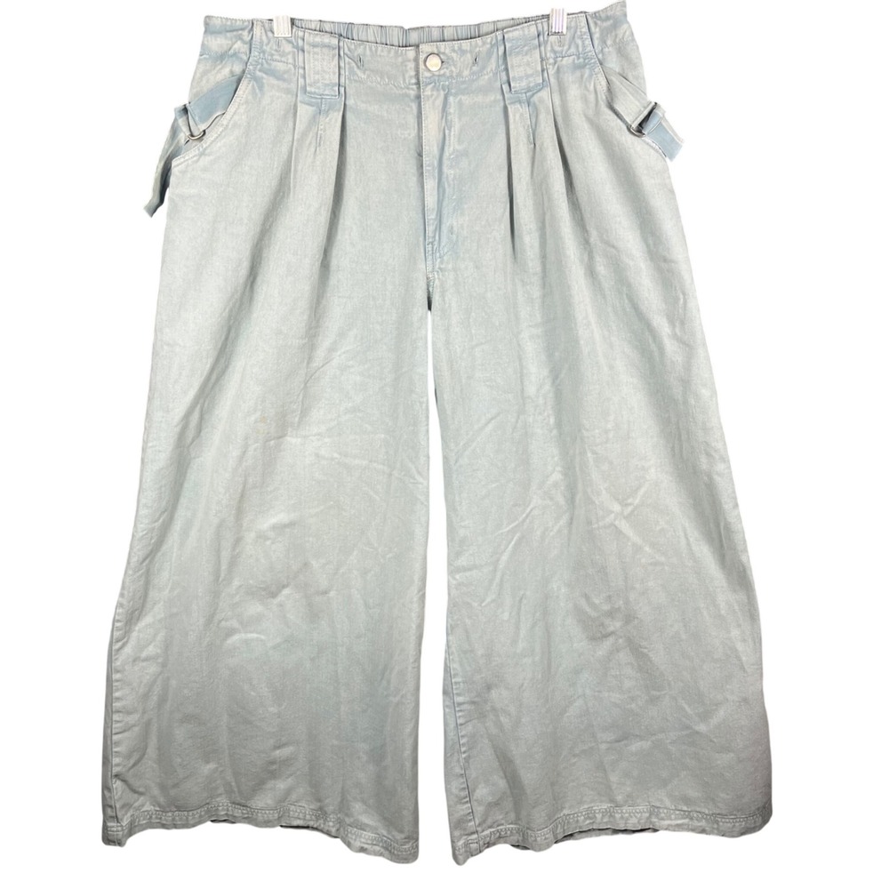 Free People Wide Leg Pants Women XL Light Wash Blue Cotton D-Ring OB2201452